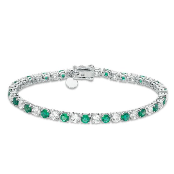 4.0mm Lab-Created Emerald and White Sapphire Alternating Tennis Bracelet - Picture 5 of 7